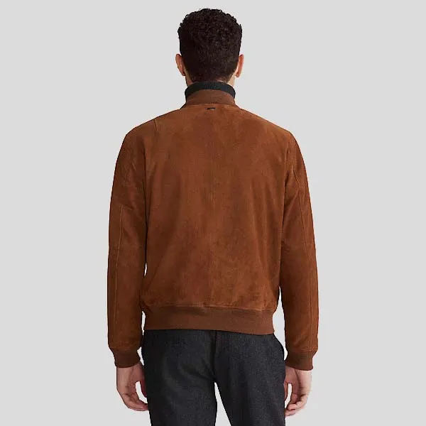 Men's Dark Brown Suede Bomber Jacket