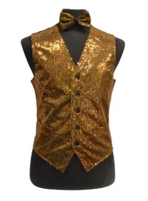 Men's Gold Sequined Vest with Bow Tie