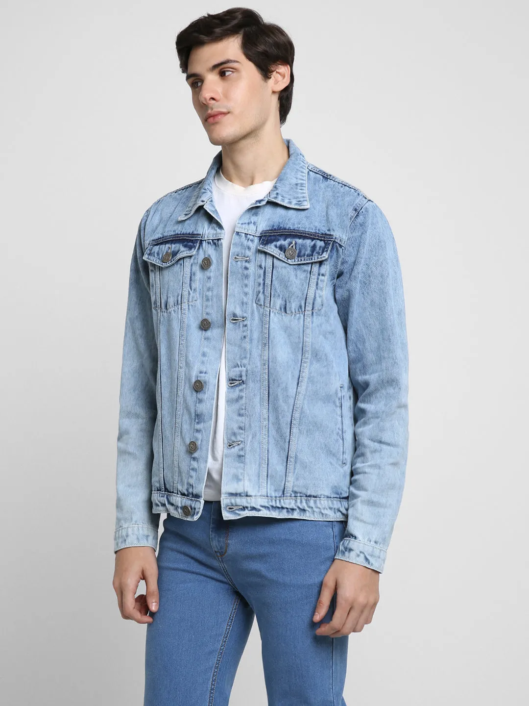 Men's Indigo Washed Regular Fit Fit Collar Full Sleeves Casual Denim Jacket