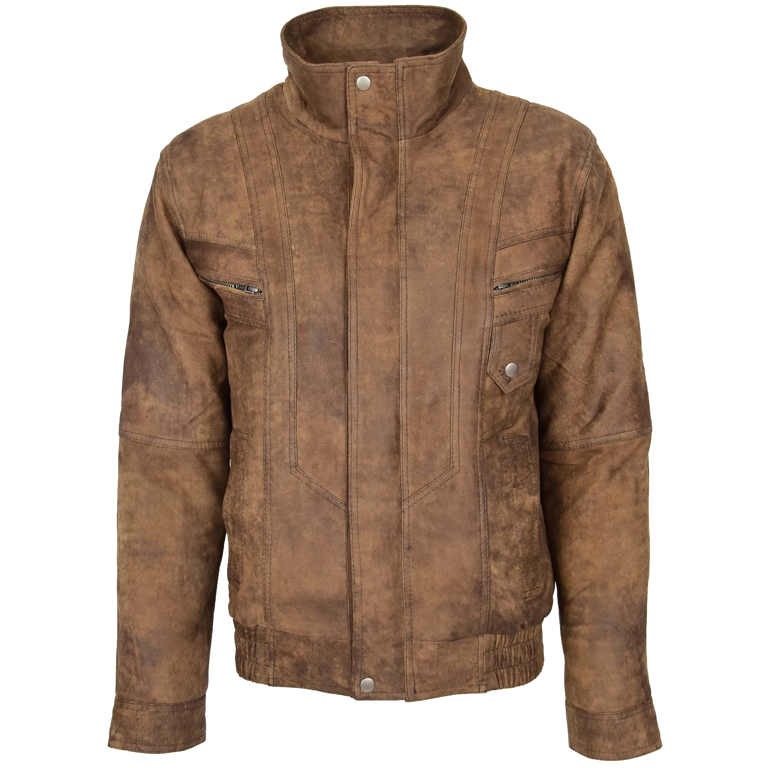 Mens Leather Bomber Blouson Jacket Robert Brown