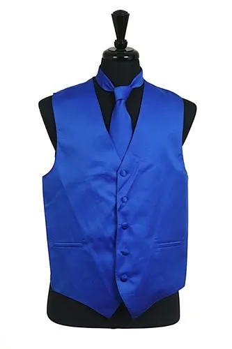 Men's Royal Blue Satin Vest with Neck Tie