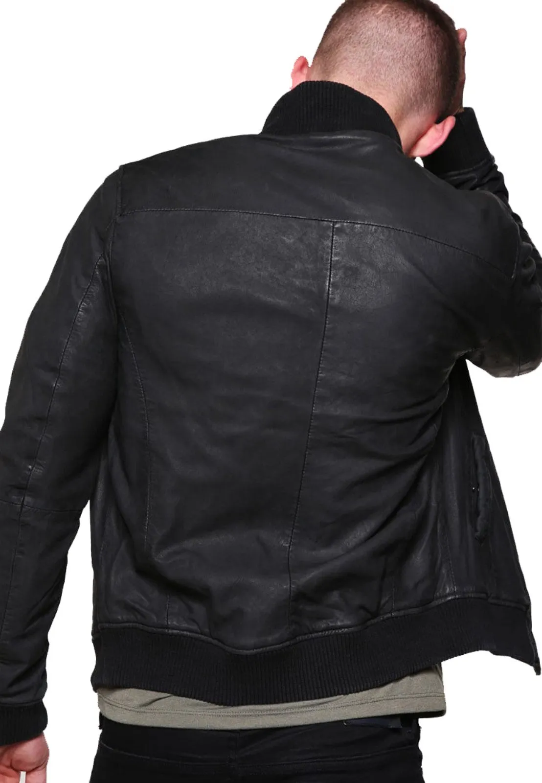 Men's Stylish Black Genuine Leather Bomber Jacket MZ06