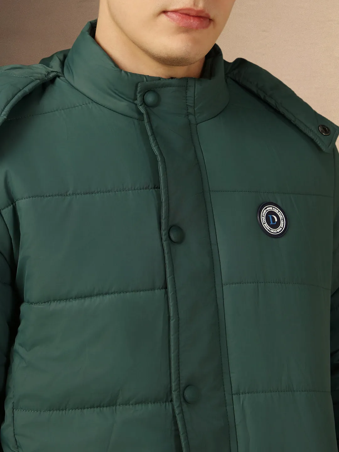 Men's Teal Hooded Full Sleeves Regular Fit Padded Jacket