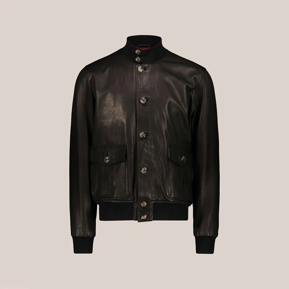 Men’s Vintage A-1 Black Lambskin Leather Bomber Jacket