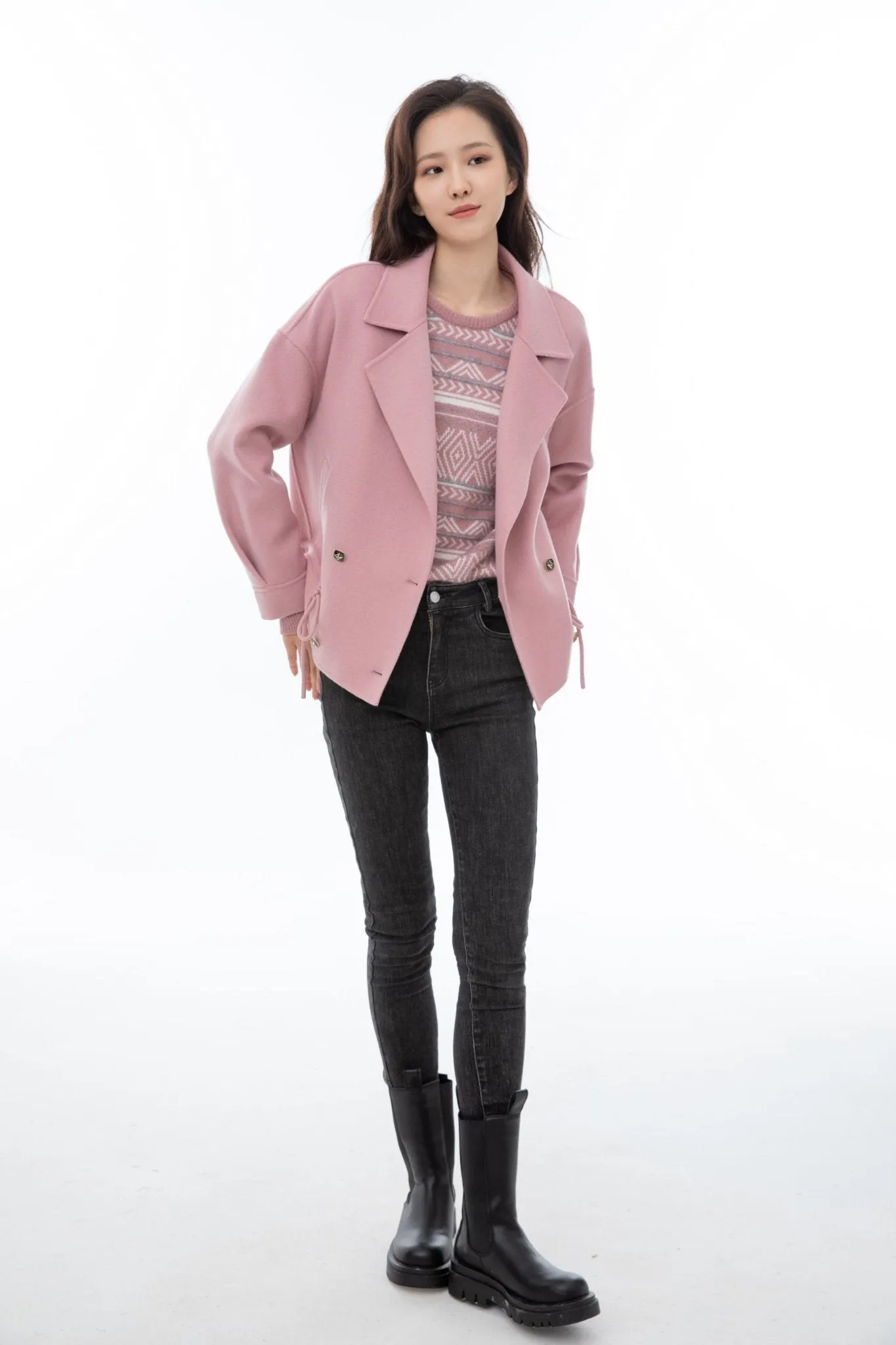 Mist Pink Short Wool Coat