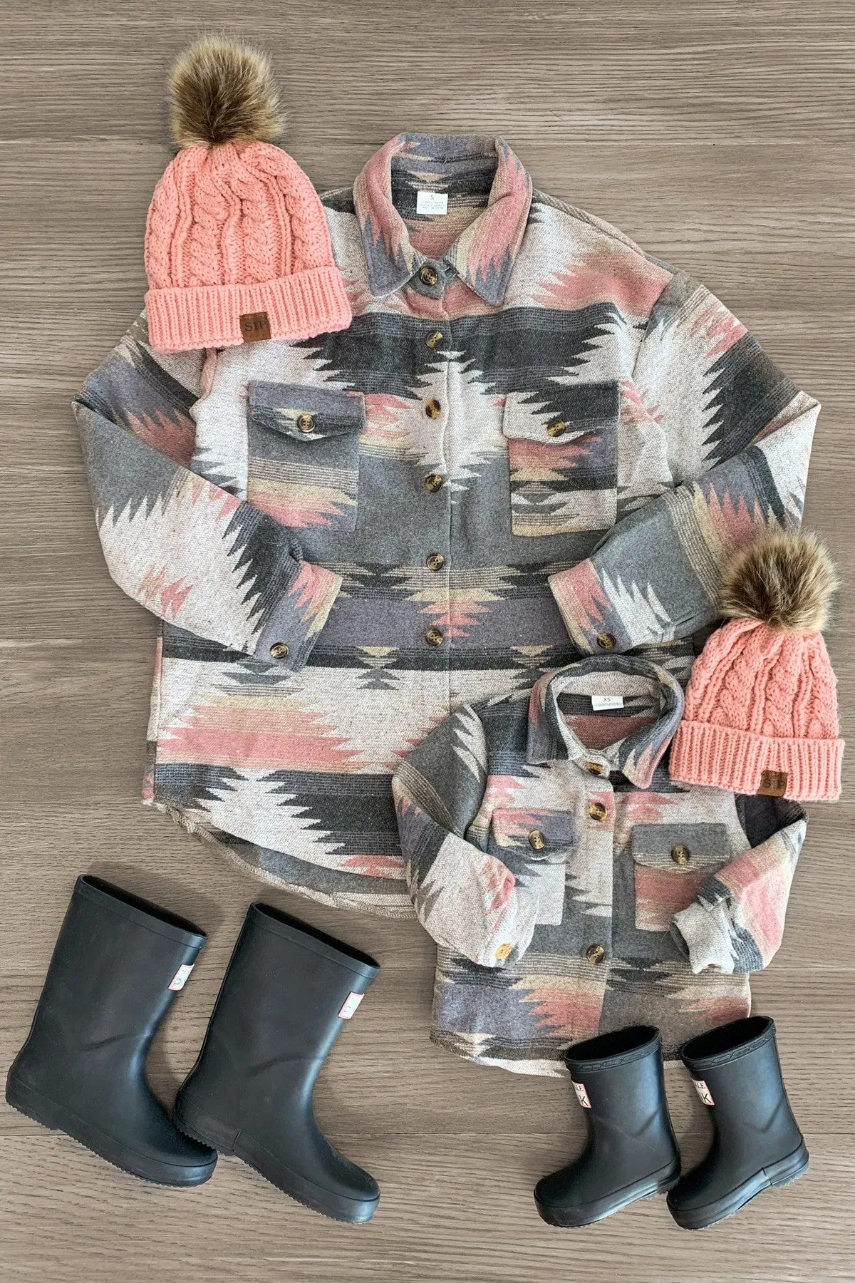 Mom & Me - Gray & Pink Southwestern Shacket