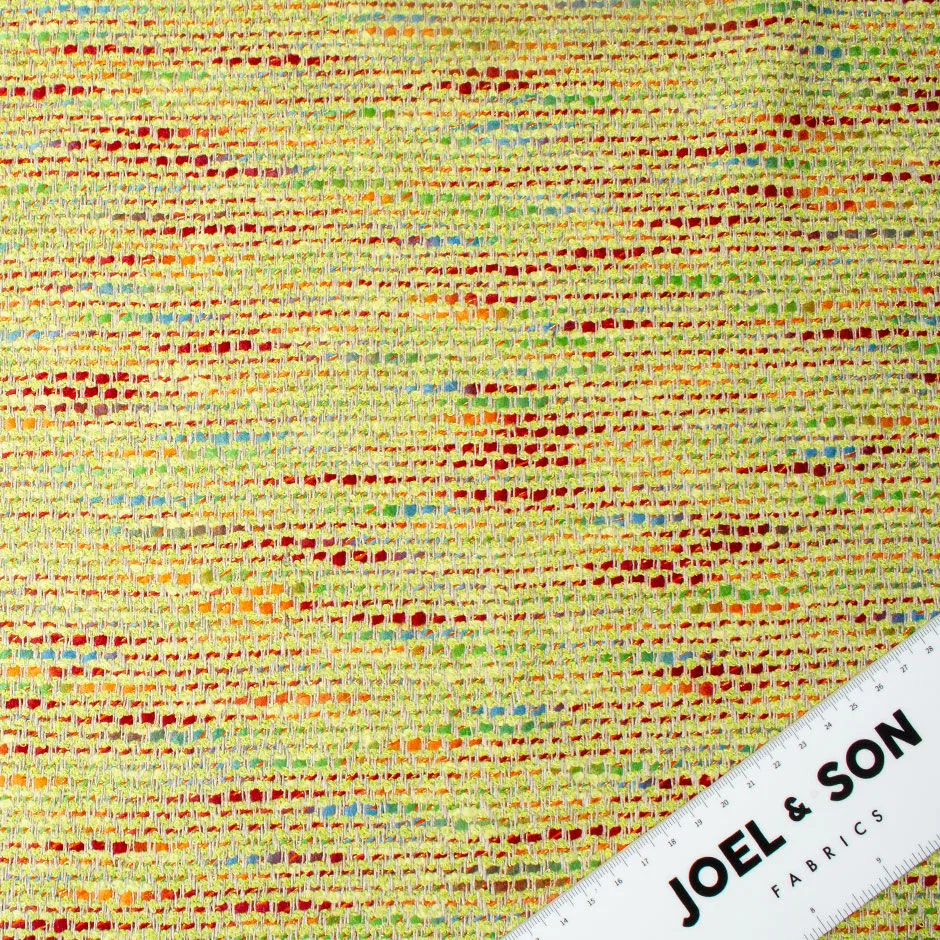 Multi-Coloured Fluorescent Green Linen Blend Bouclé