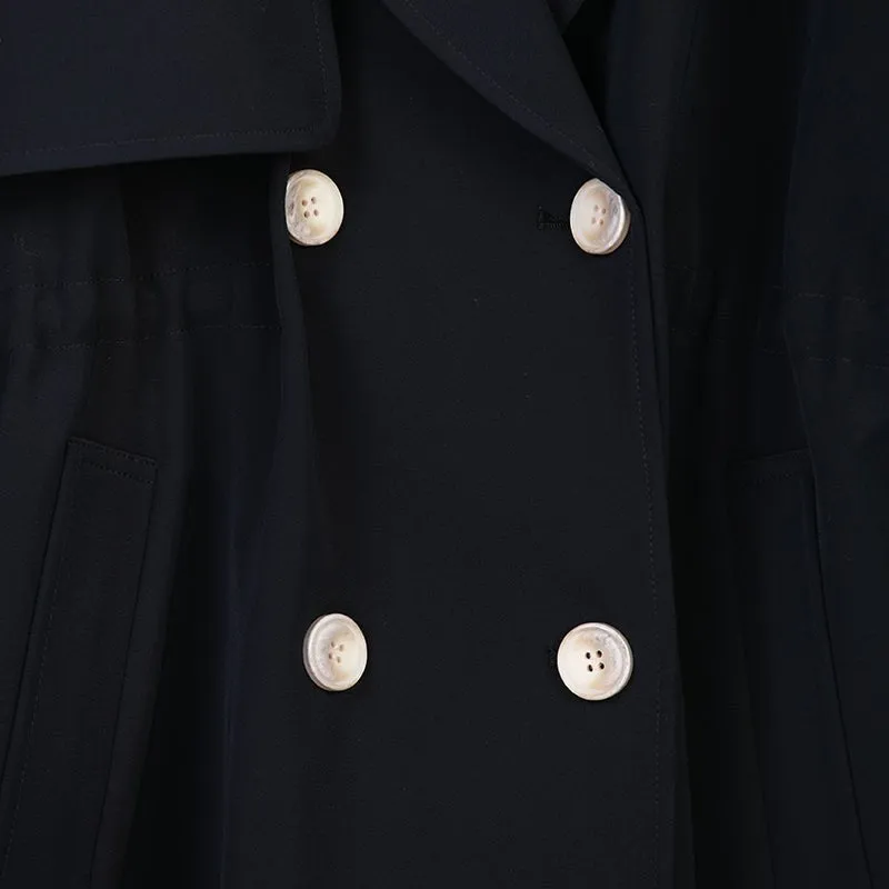 Navy Blue Lapel Waisted Double Breasted Trench Coats