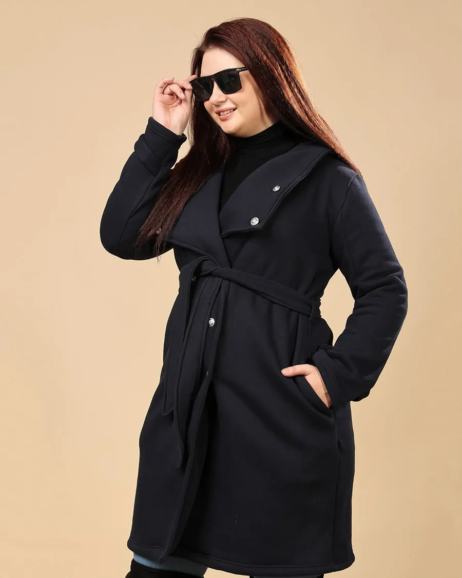 Navy Blue Solid Double Breasted Overcoat