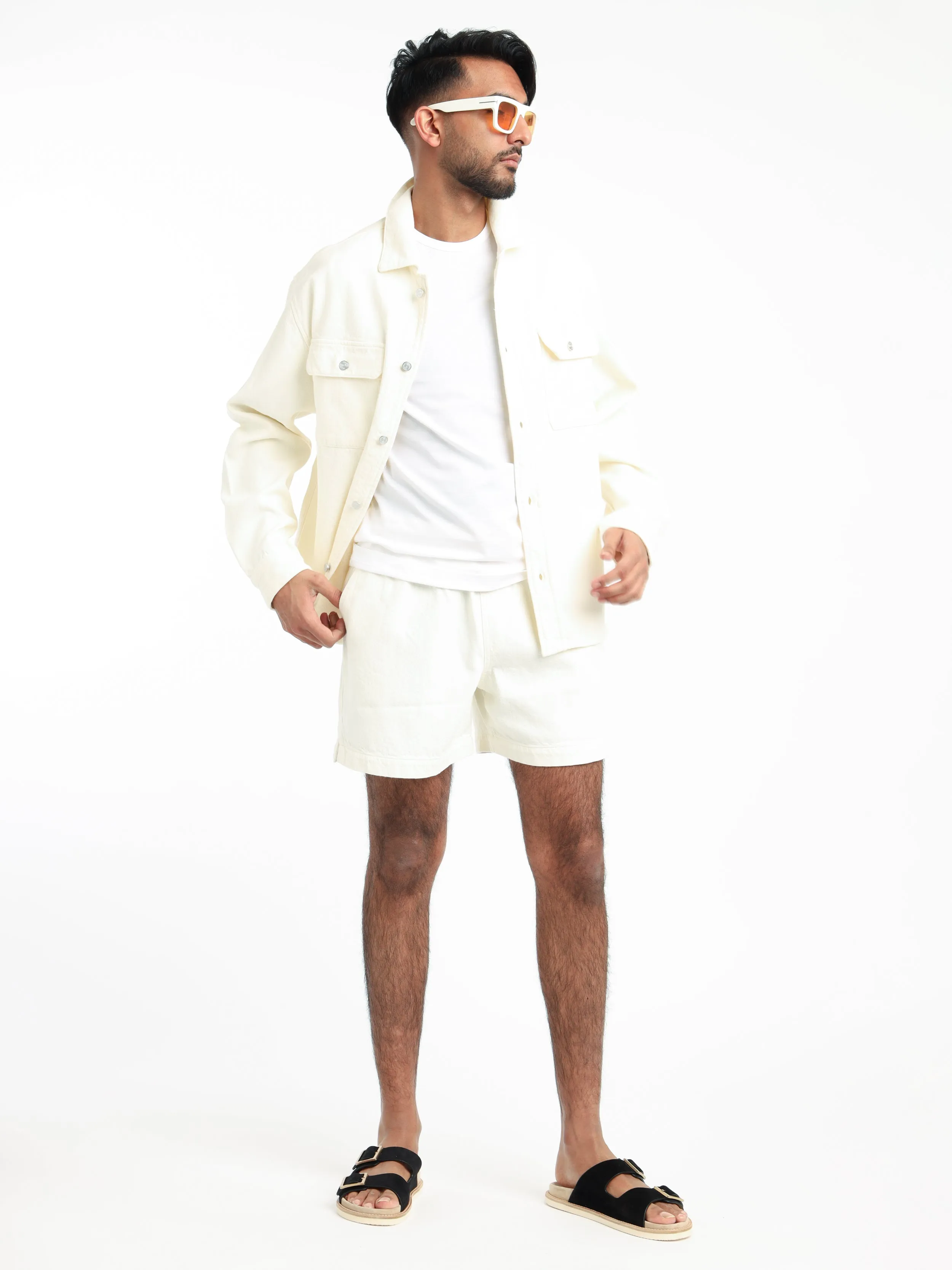 Off White Textured Terry Overshirt