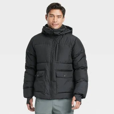 Open Box - All In Motion Men's Winter Hooded Wind-Resistant Heavyweight Puffer Jacket