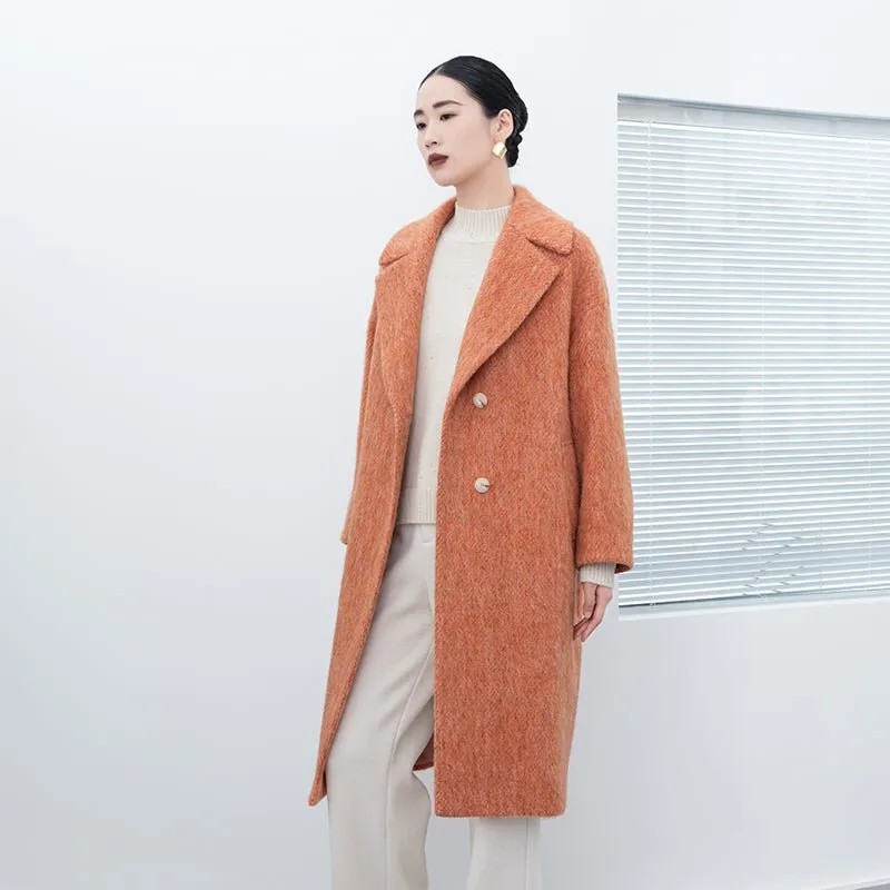 Orange Red Lapel Long Wool Coats