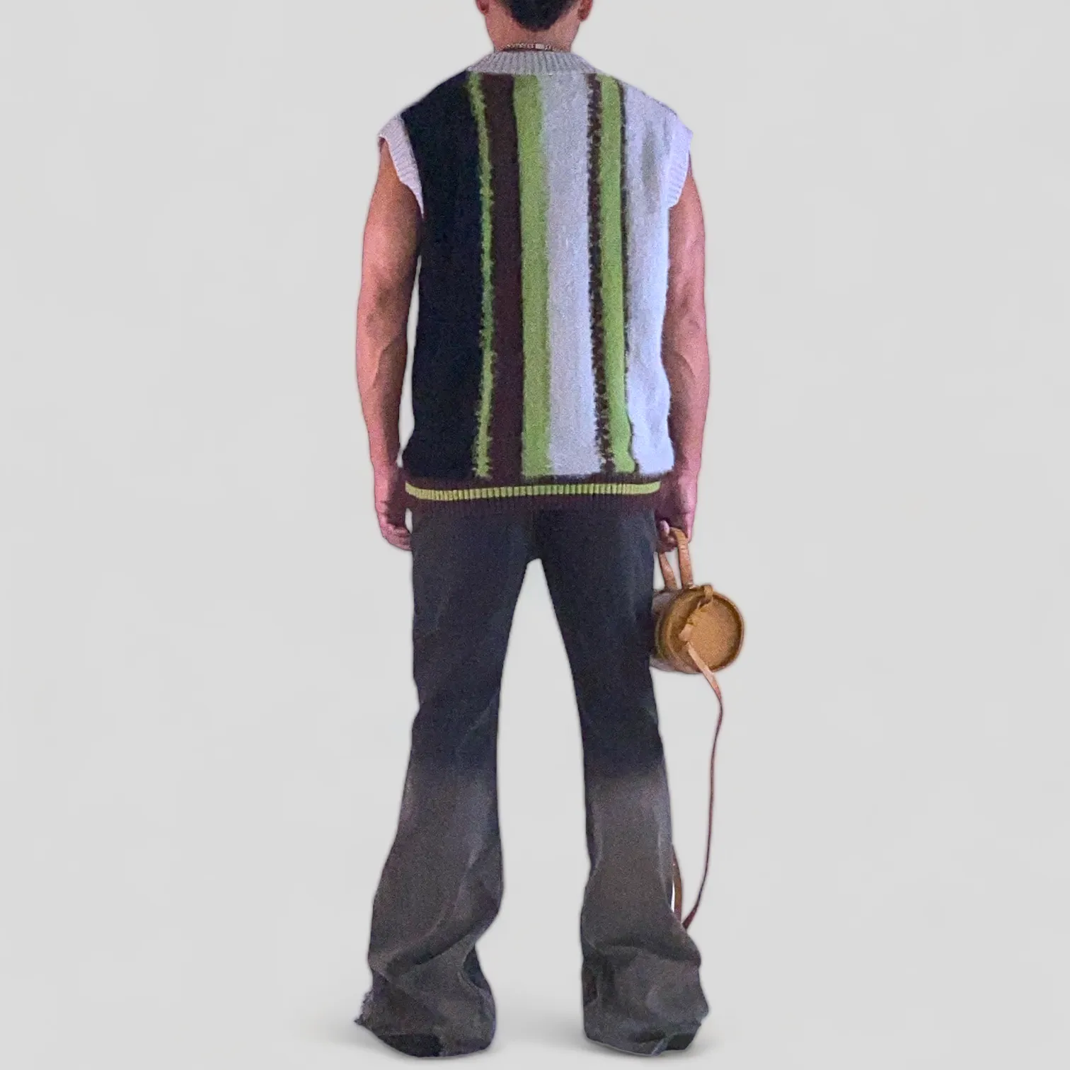 Oversized fit mohair plush vertical stripe vest