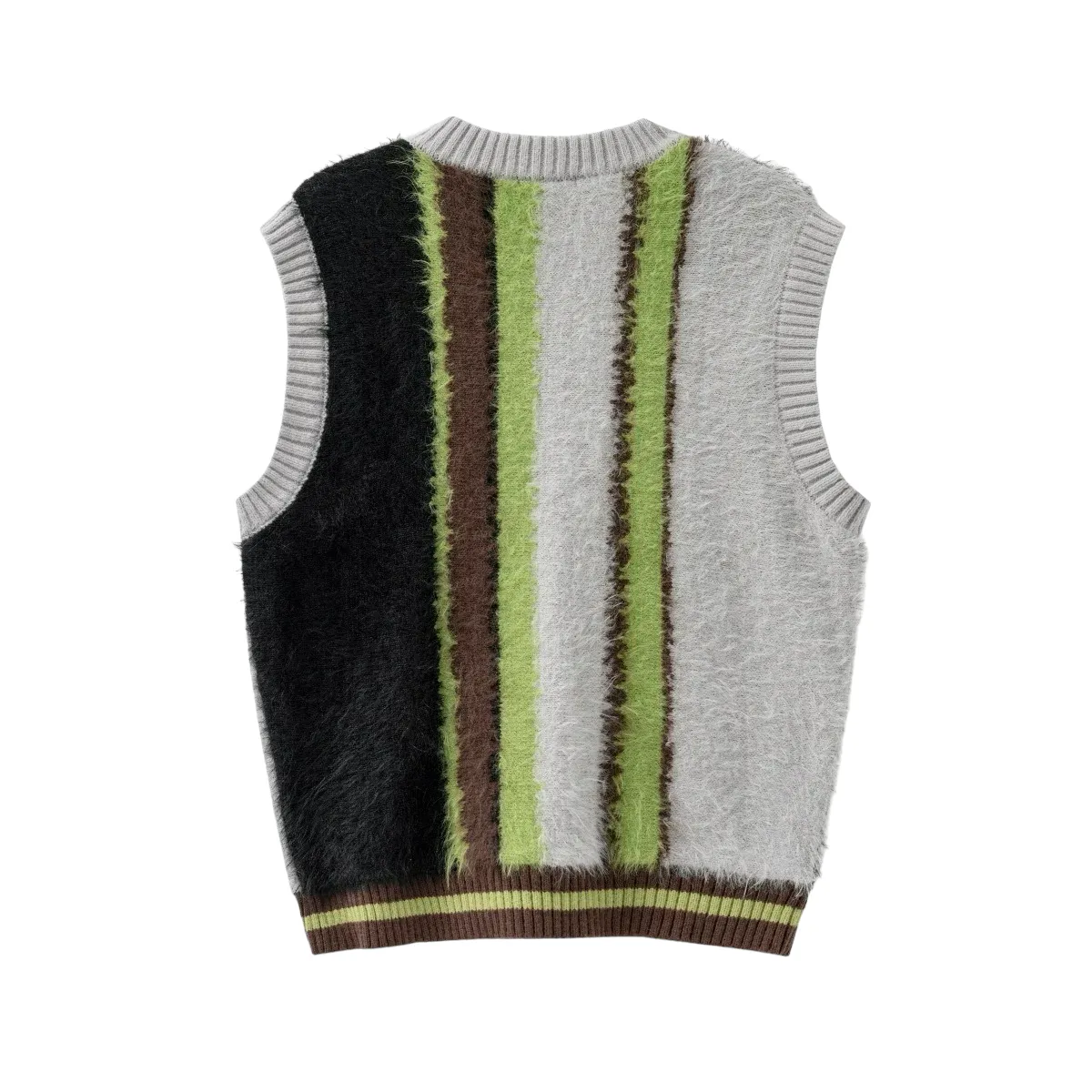 Oversized fit mohair plush vertical stripe vest