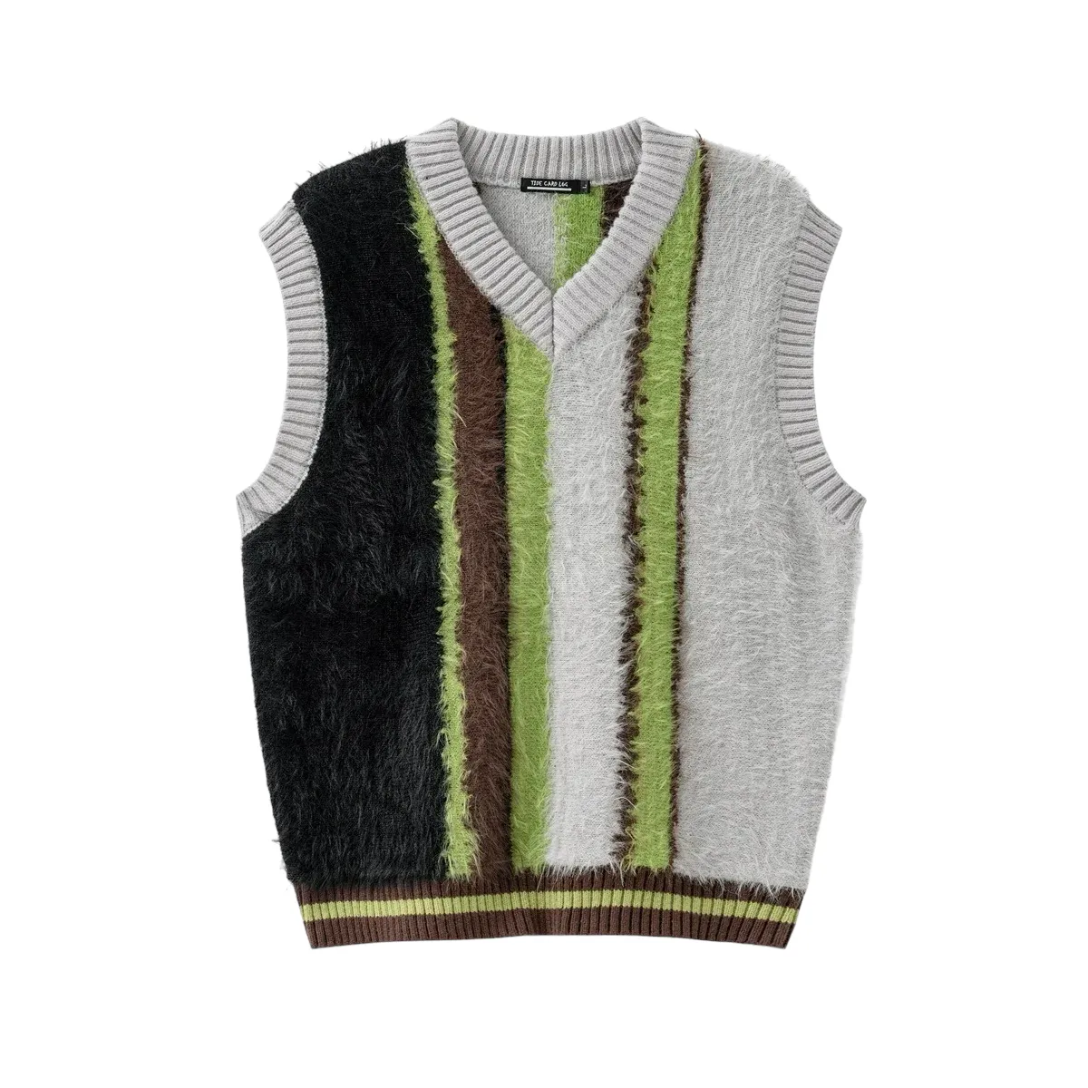 Oversized fit mohair plush vertical stripe vest