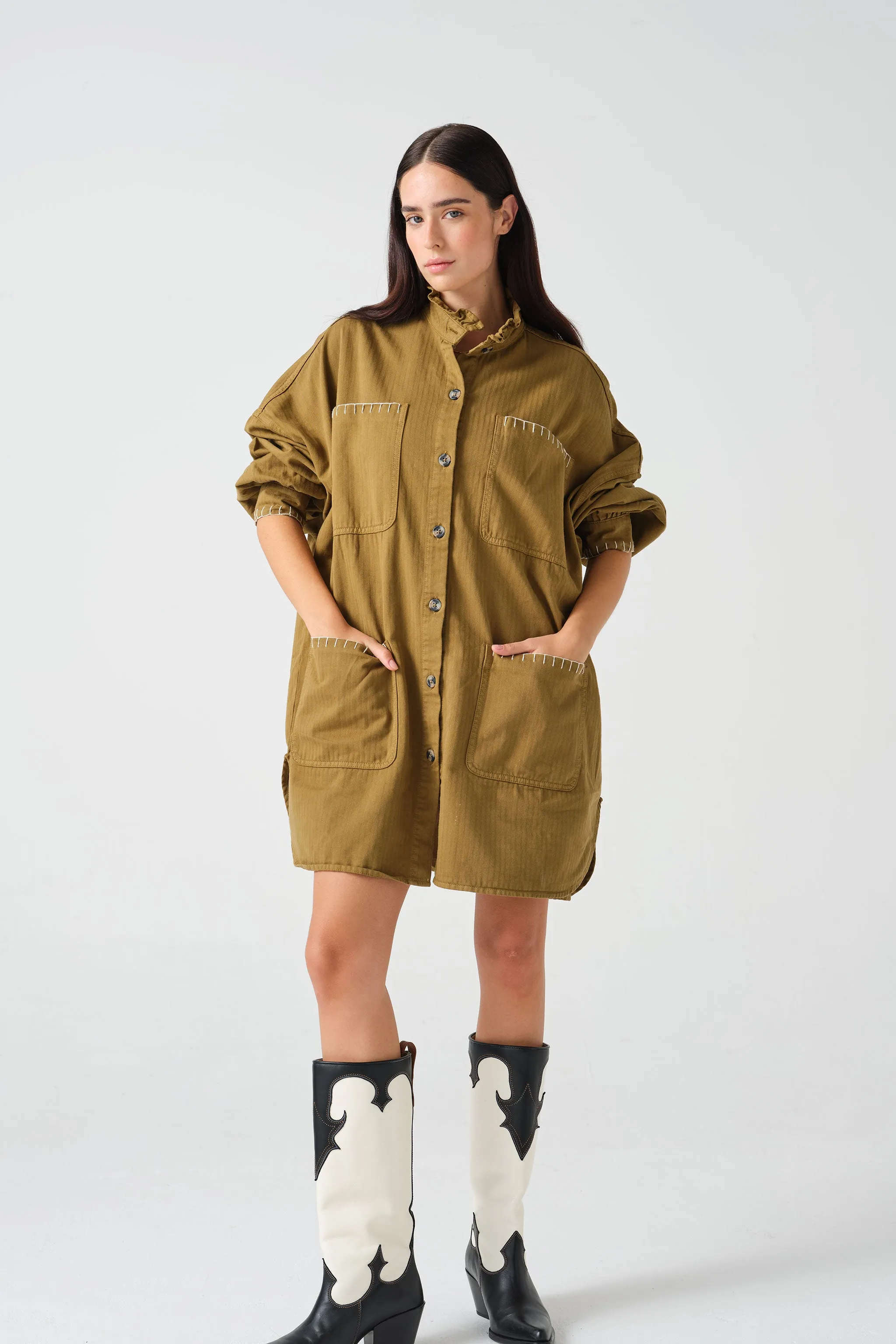 Pablo Oversized Shirt in Moss Denim