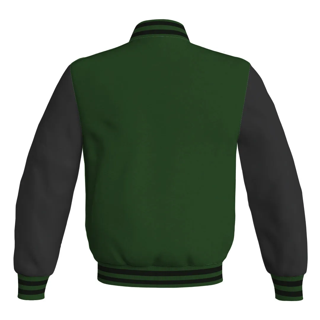 Personalized Varsity Jacket Forest Green Body and Black Leather Sleeves Bomber Jacket