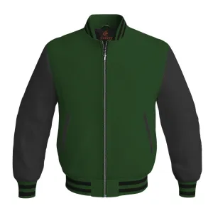 Personalized Varsity Jacket Forest Green Body and Black Leather Sleeves Bomber Jacket