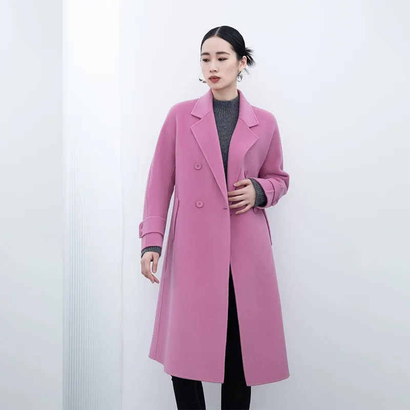 Pink Long Woolen Double Breasted Overcoats