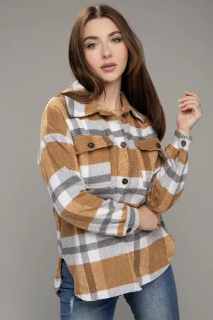 Plaid Flap Pocket Long Sleeve Shacket