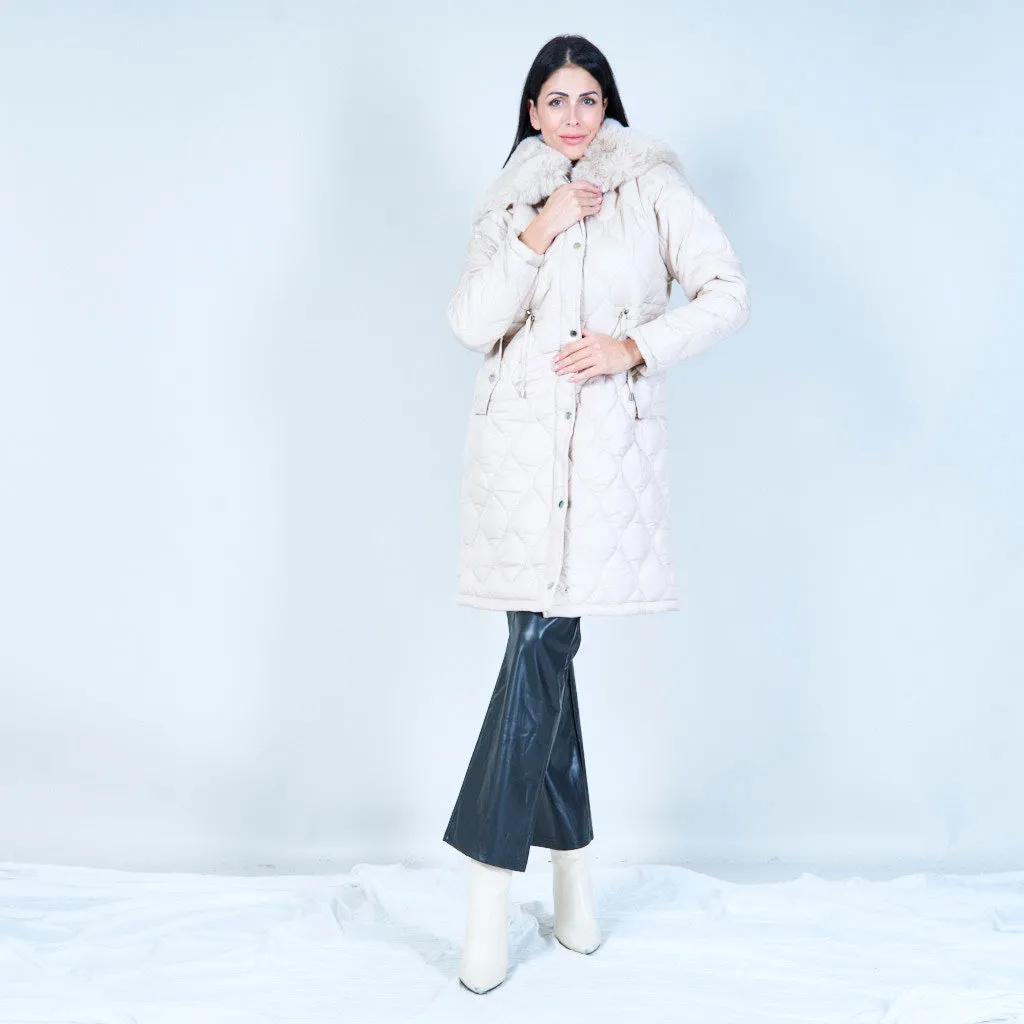 Quilted coat with faux fur hood wholesale