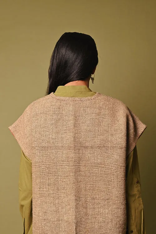 Rangsutra Grey Handwoven Cap Sleeve Woolen Jacket