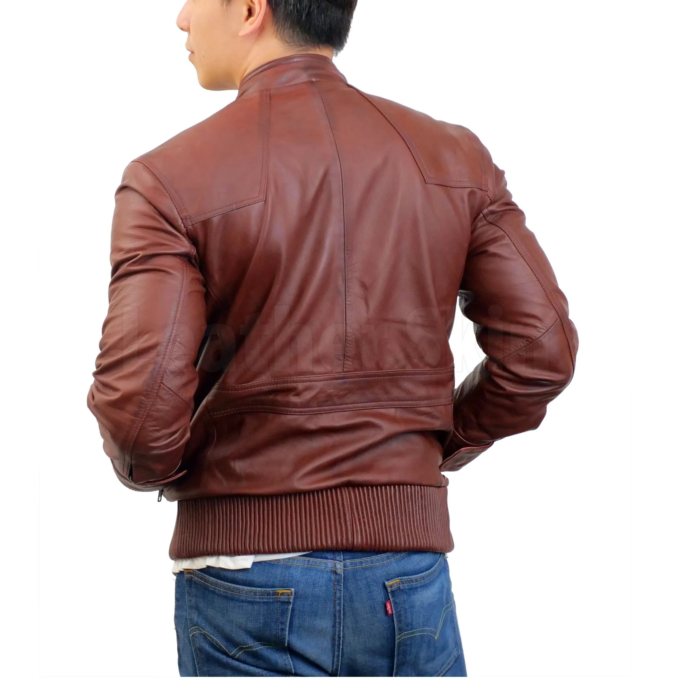 Red Maroon Leather Bomber Jacket