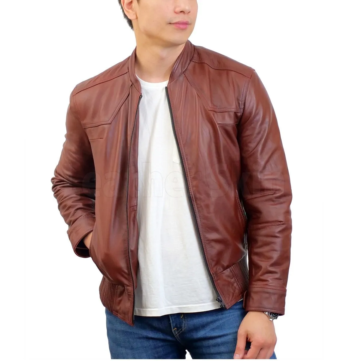 Red Maroon Leather Bomber Jacket