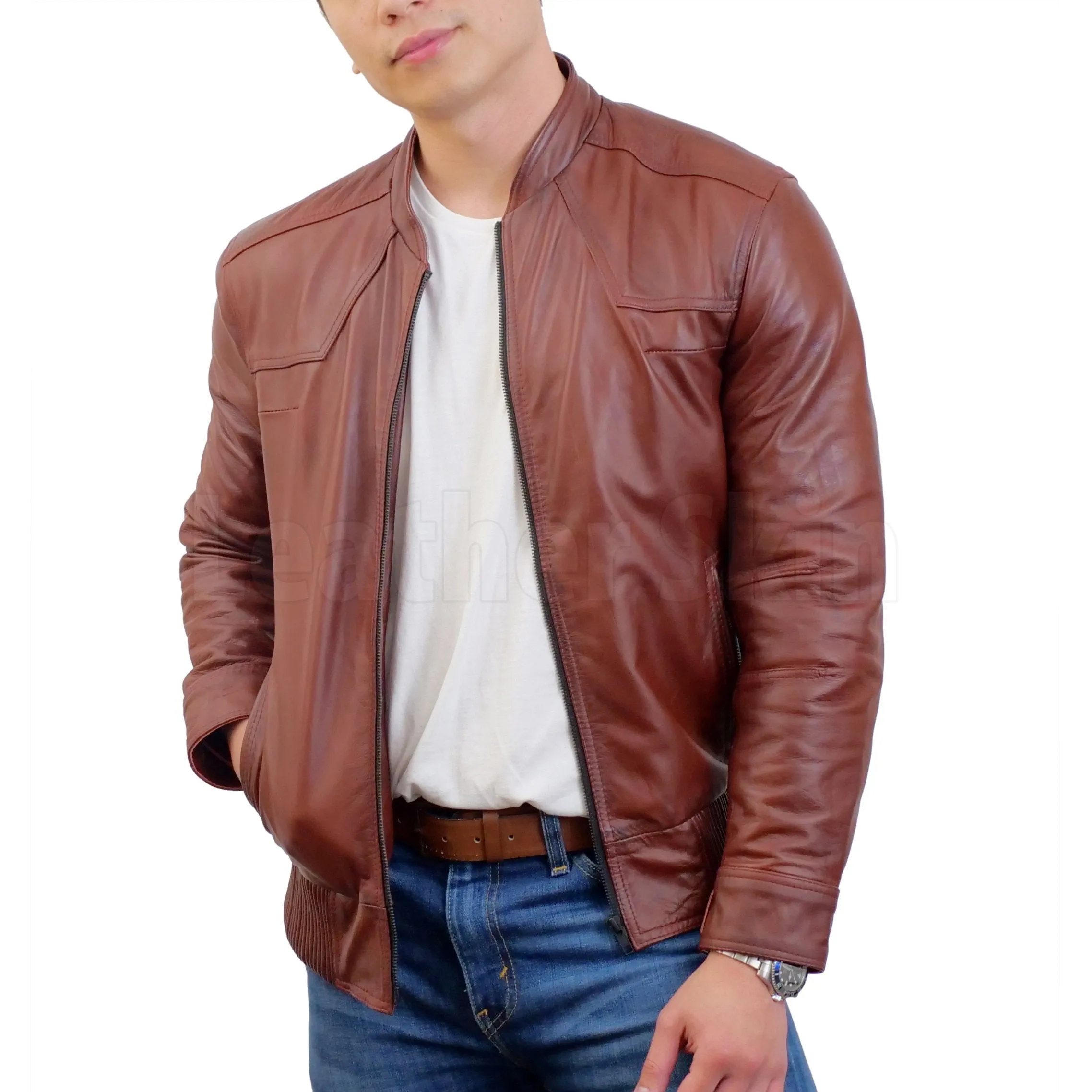 Red Maroon Leather Bomber Jacket