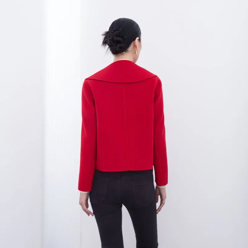 Red Short Big Collar Wool Sea Coats