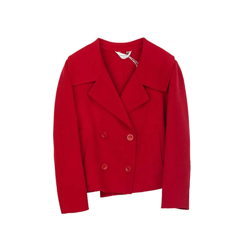 Red Short Big Collar Wool Sea Coats