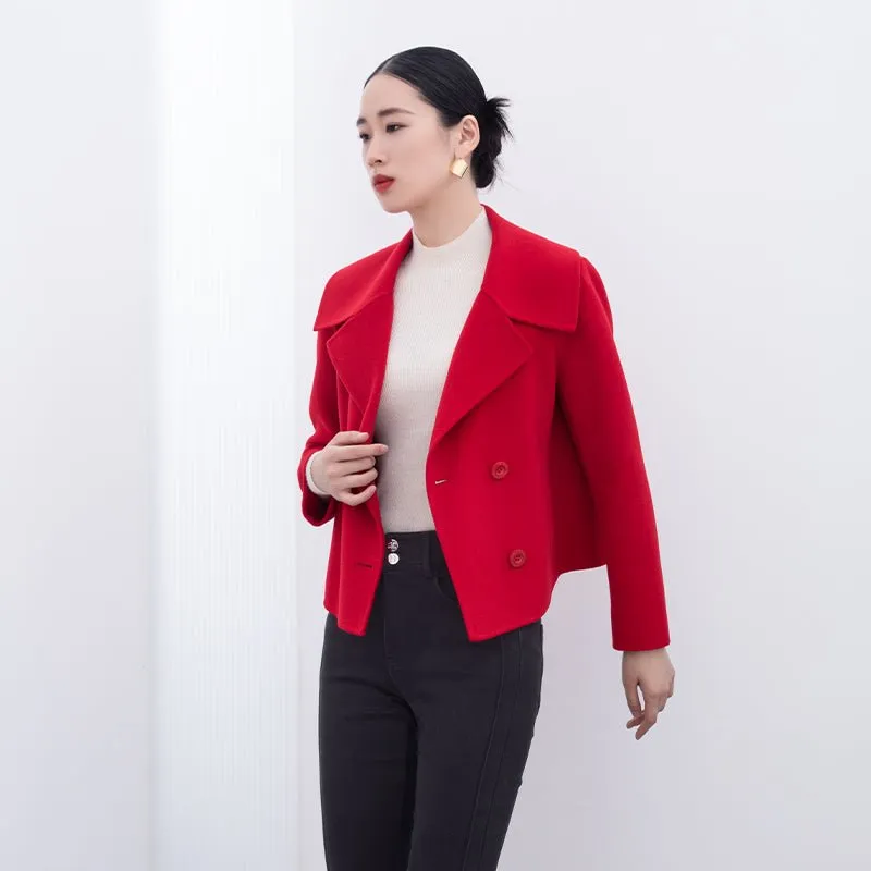 Red Short Big Collar Wool Sea Coats