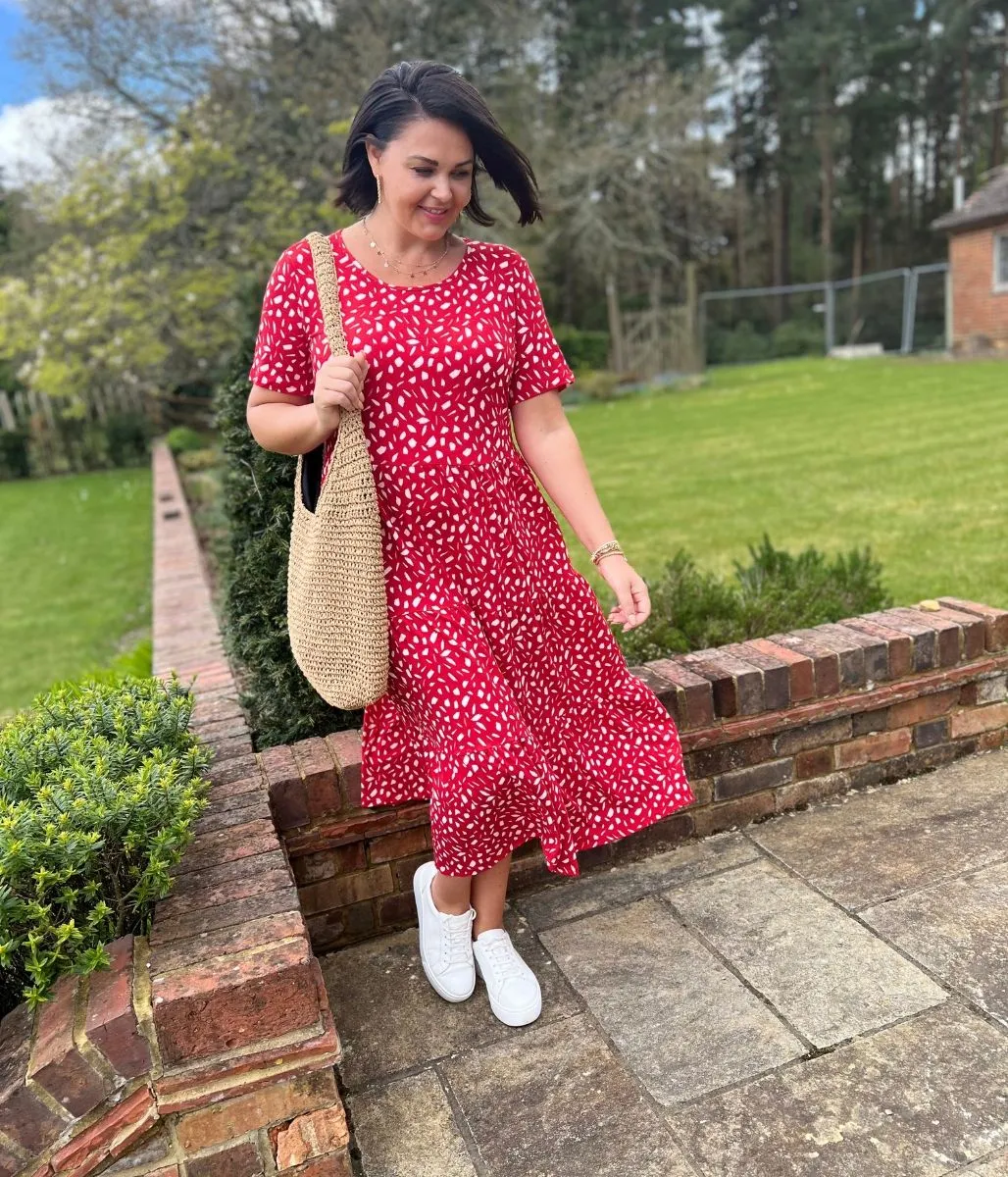 Red Tiered Confetti Smock Dress