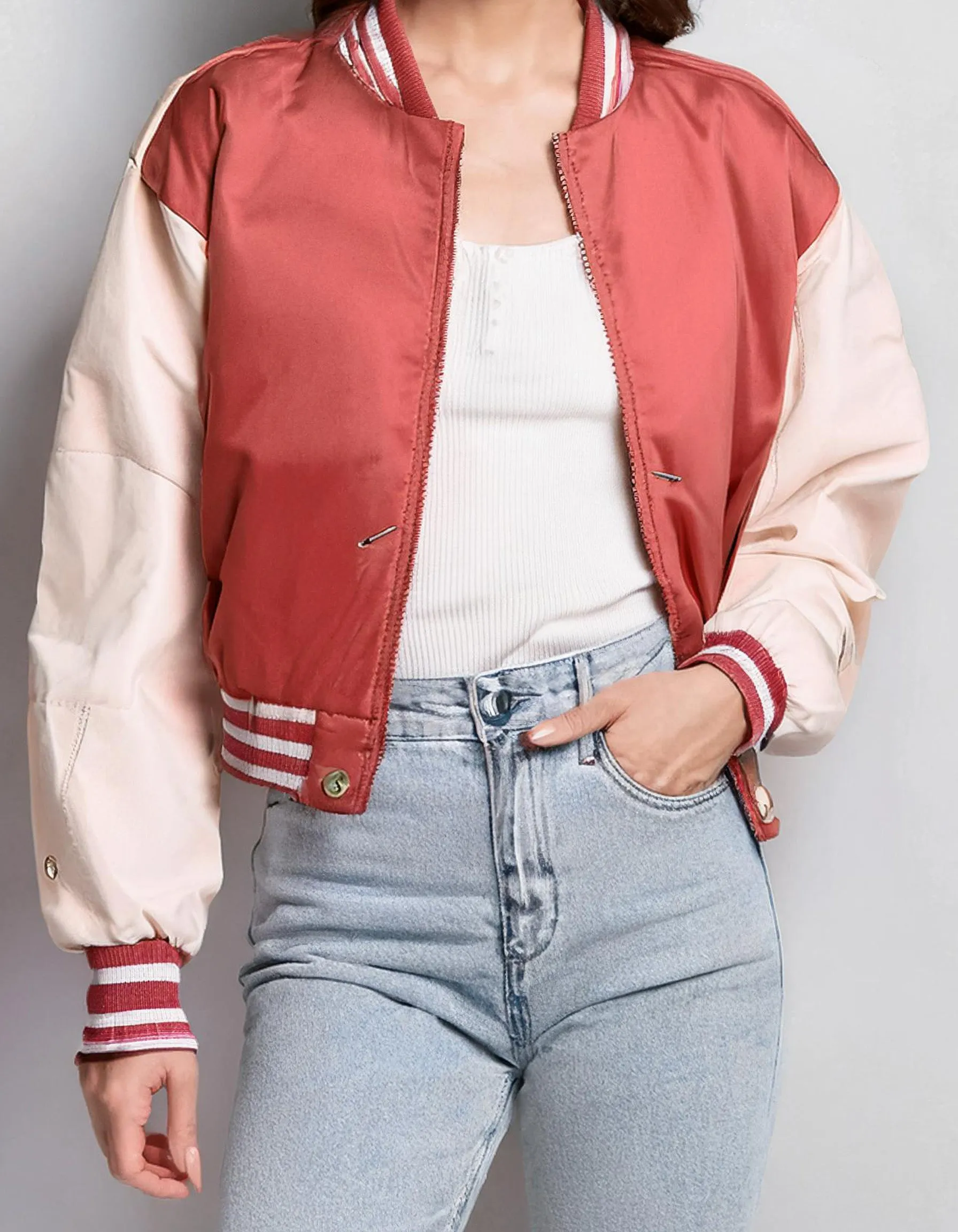 Retro Red Varsity Bomber Jacket