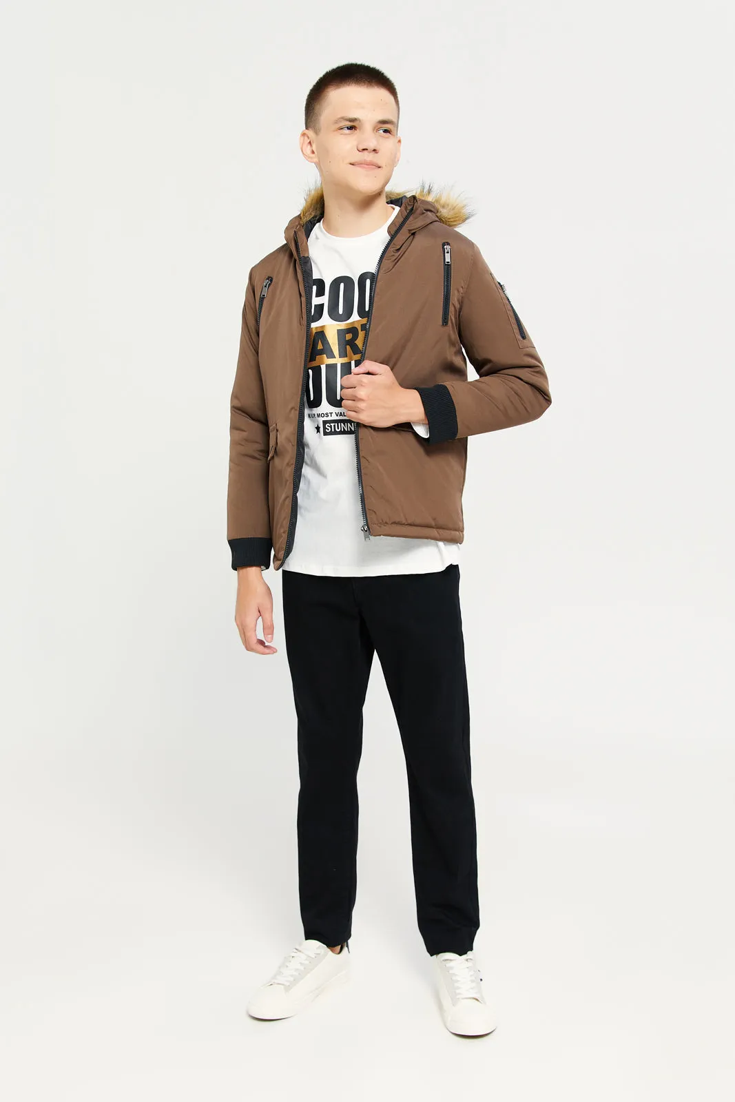 Senior Boys Faux Fur Hooded Jacket