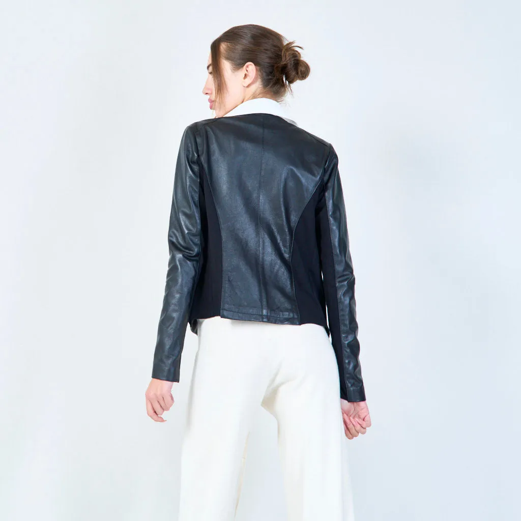 Sleek zip-front leather jacket wholesale