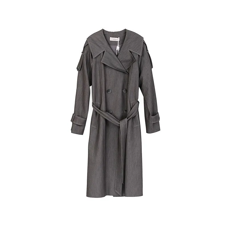 Smoke Gray Long Belted Trench Coats