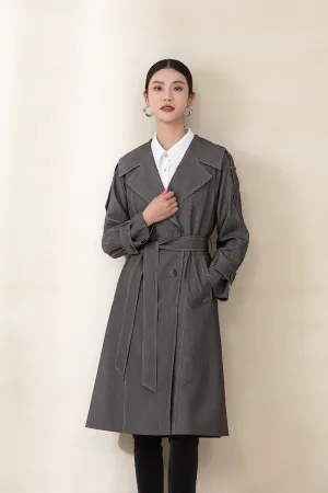 Smoke Gray Long Belted Trench Coats