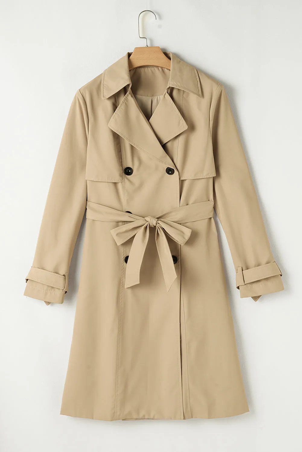 Solid Color Lapel Collar Waist Tie Wind Coat