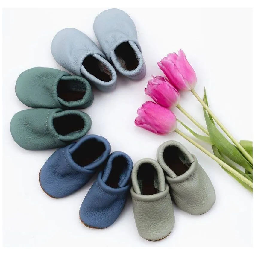 Starry Knight Spring Leather Moccasin Baby Booties- Tea Green