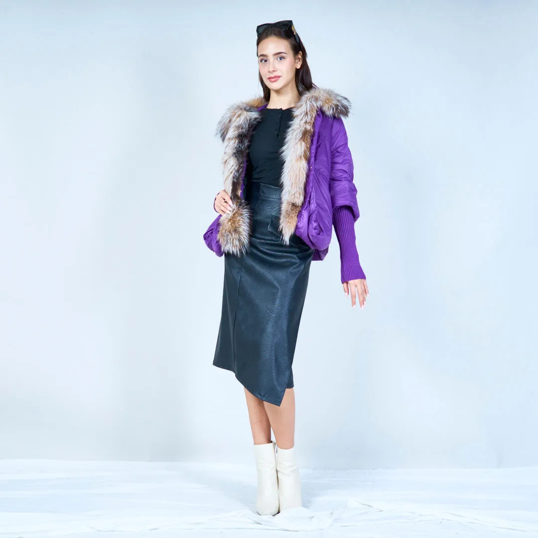 Stylish cropped puffer duck down coat with fur collar wholesale