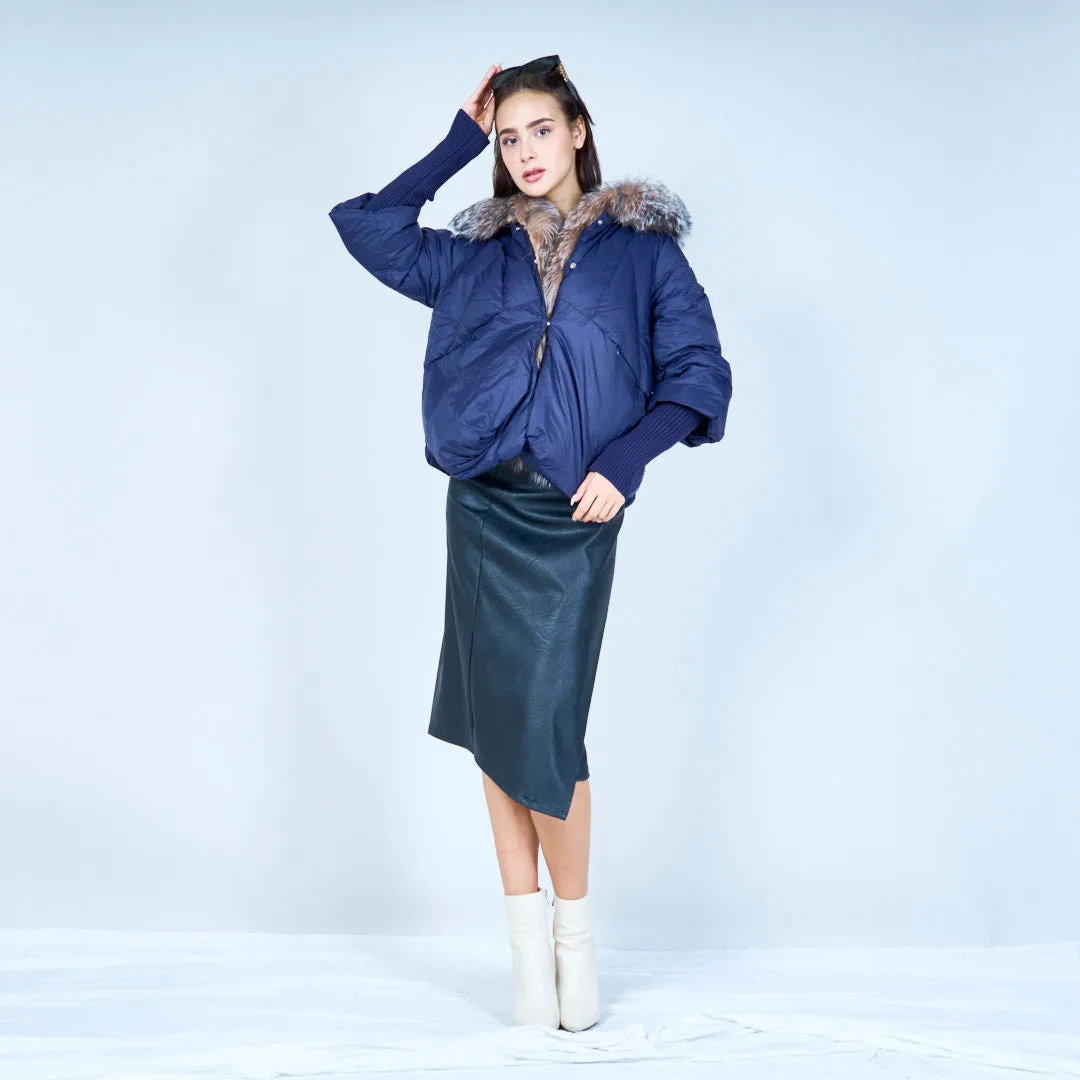 Stylish cropped puffer duck down coat with fur collar wholesale