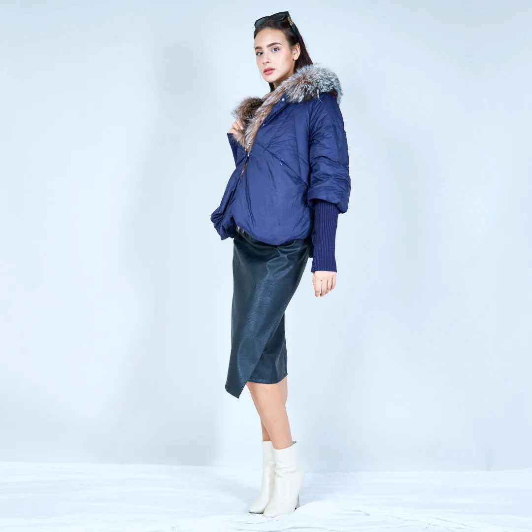 Stylish cropped puffer duck down coat with fur collar wholesale