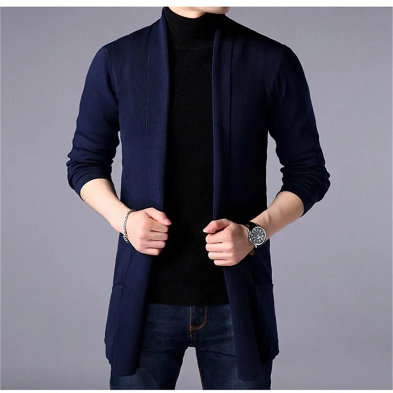 Sweater Coats Men New Fashion Autumn Slim Long Solid Color Knitted Jacket Fashion Casual Sweater Cardigan Coats