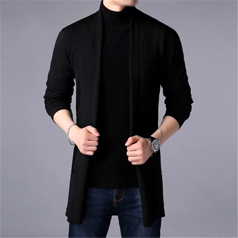 Sweater Coats Men New Fashion Autumn Slim Long Solid Color Knitted Jacket Fashion Casual Sweater Cardigan Coats