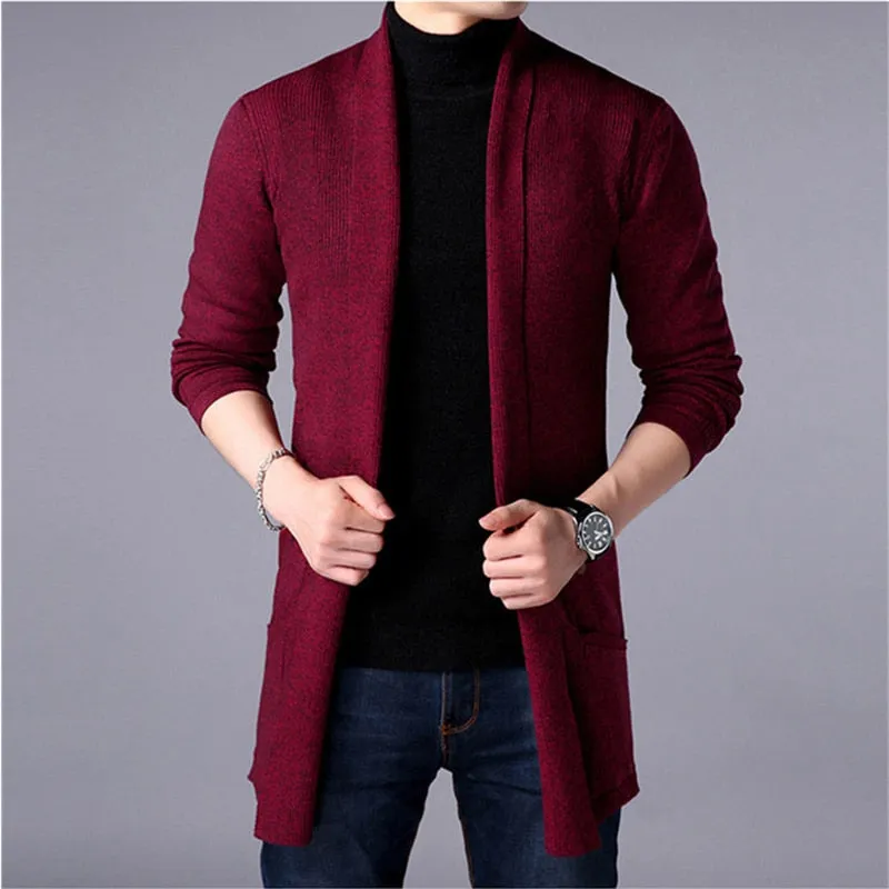 Sweater Coats Men New Fashion Autumn Slim Long Solid Color Knitted Jacket Fashion Casual Sweater Cardigan Coats