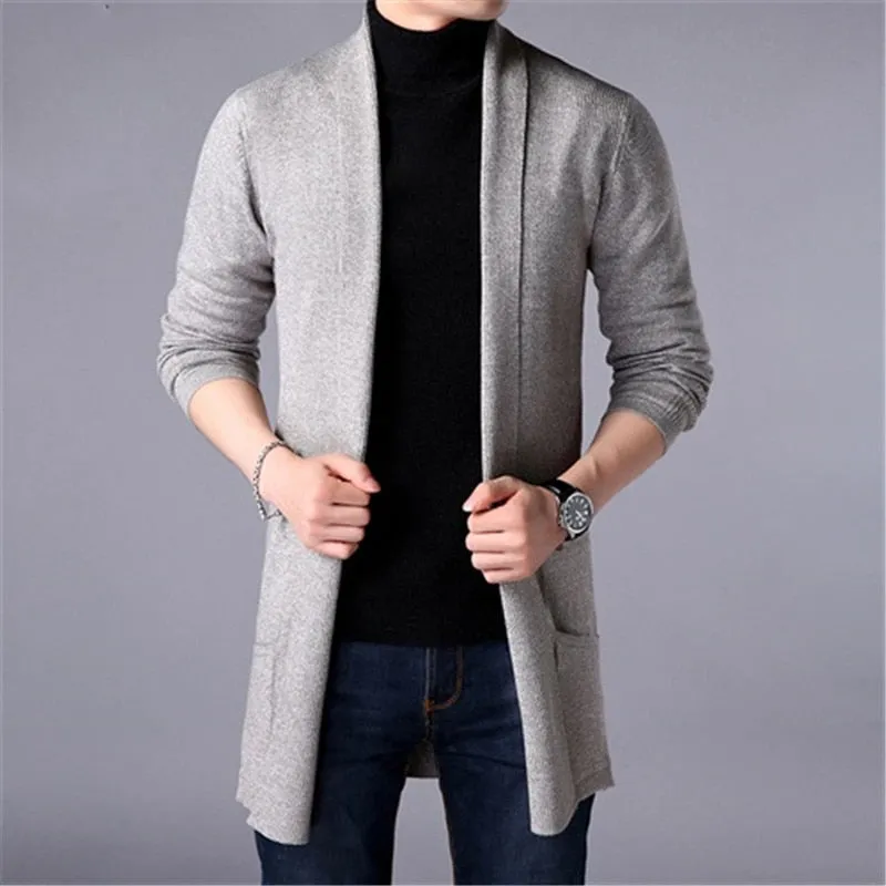 Sweater Coats Men New Fashion Autumn Slim Long Solid Color Knitted Jacket Fashion Casual Sweater Cardigan Coats