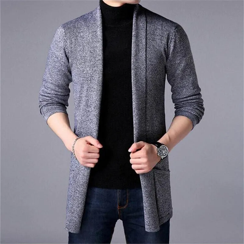 Sweater Coats Men New Fashion Autumn Slim Long Solid Color Knitted Jacket Fashion Casual Sweater Cardigan Coats