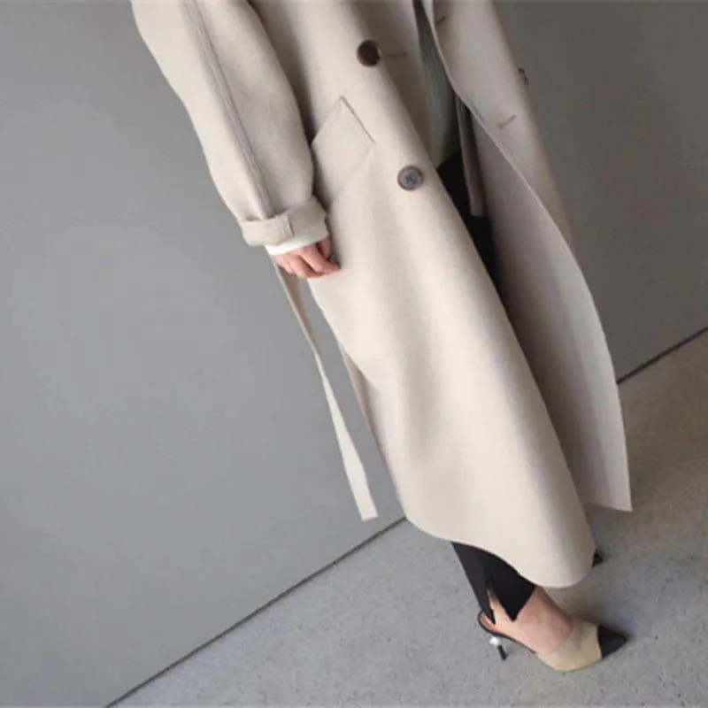 Timeless Long Wool Coat – Elegant Double-Breasted