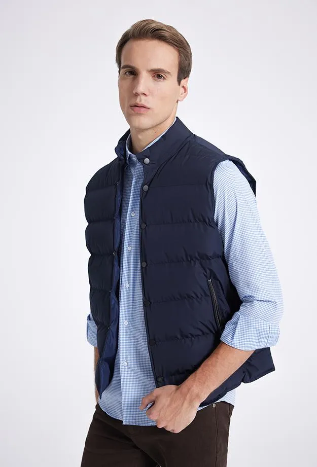 Twn Slim Fit Navy Blue Straight Vest Coat